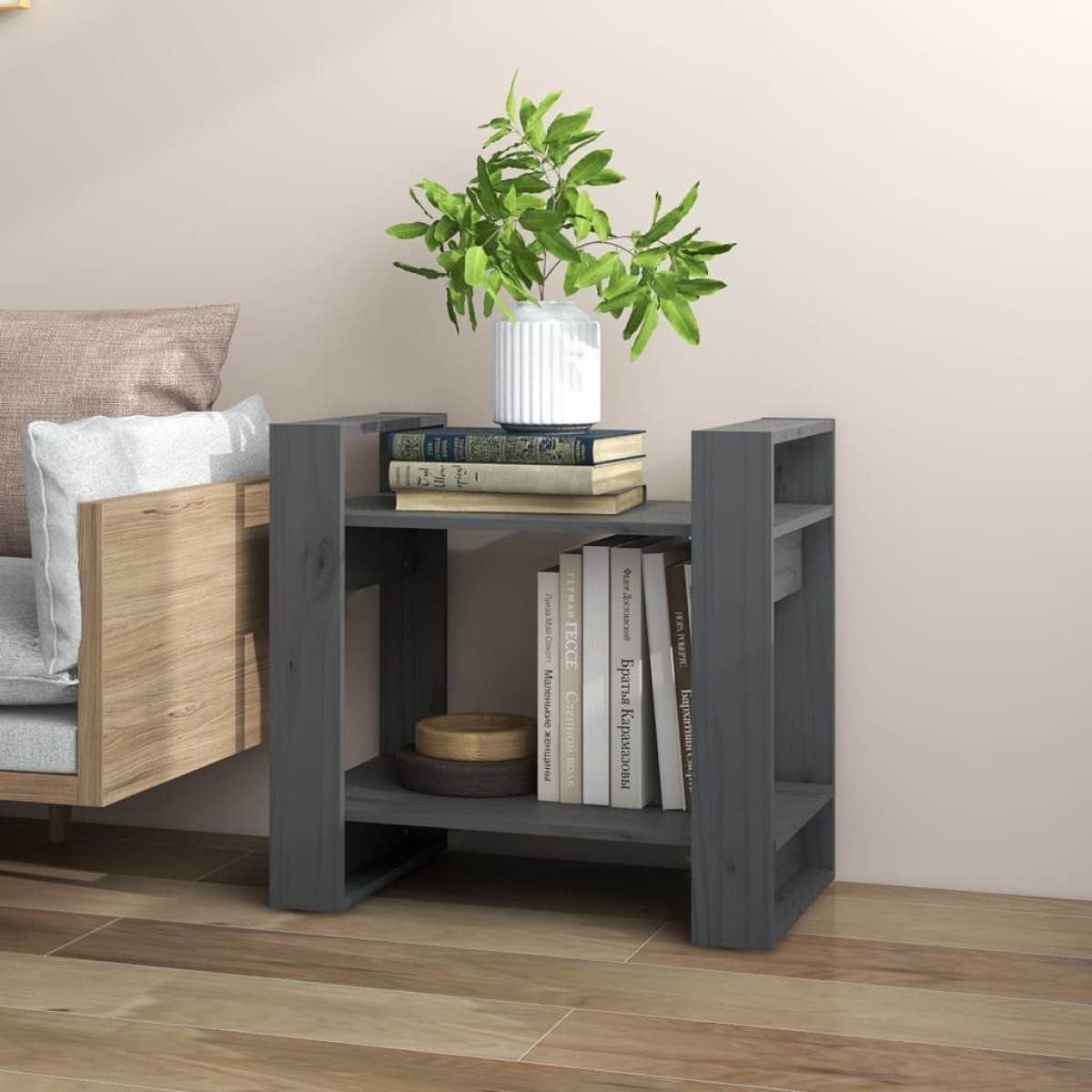 vidaXL Βιβλιοθήκη/Διαχωριστικό Χώρου Γκρι 60x35x57 εκ. Μασίφ Πεύκο