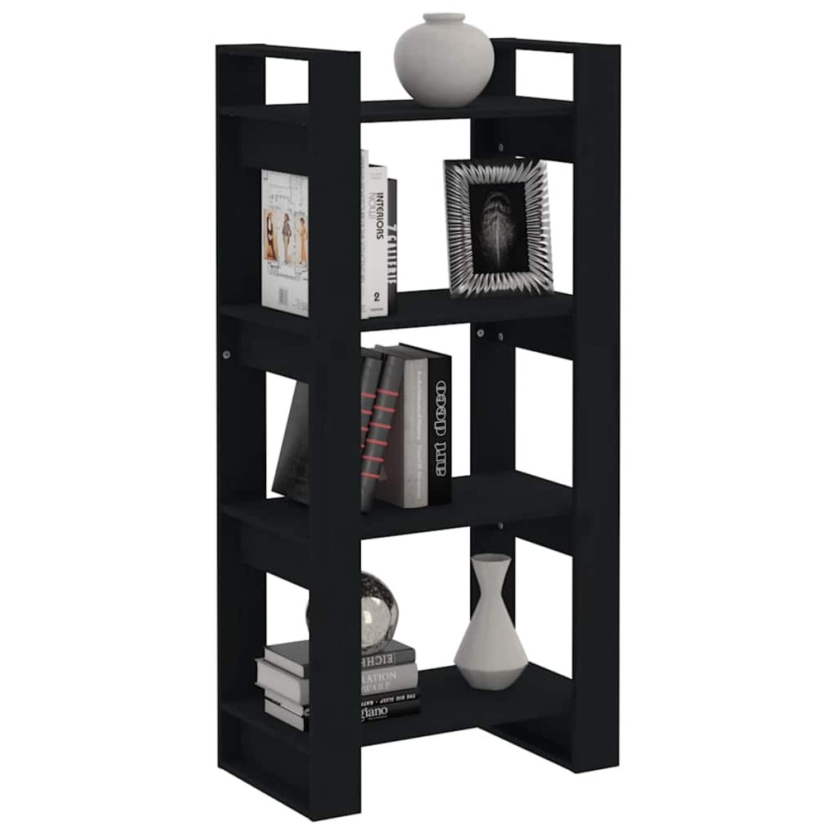 vidaXL Βιβλιοθήκη/Διαχωριστικό Χώρου Μαύρο 60x35x125 εκ. Μασίφ Ξύλο