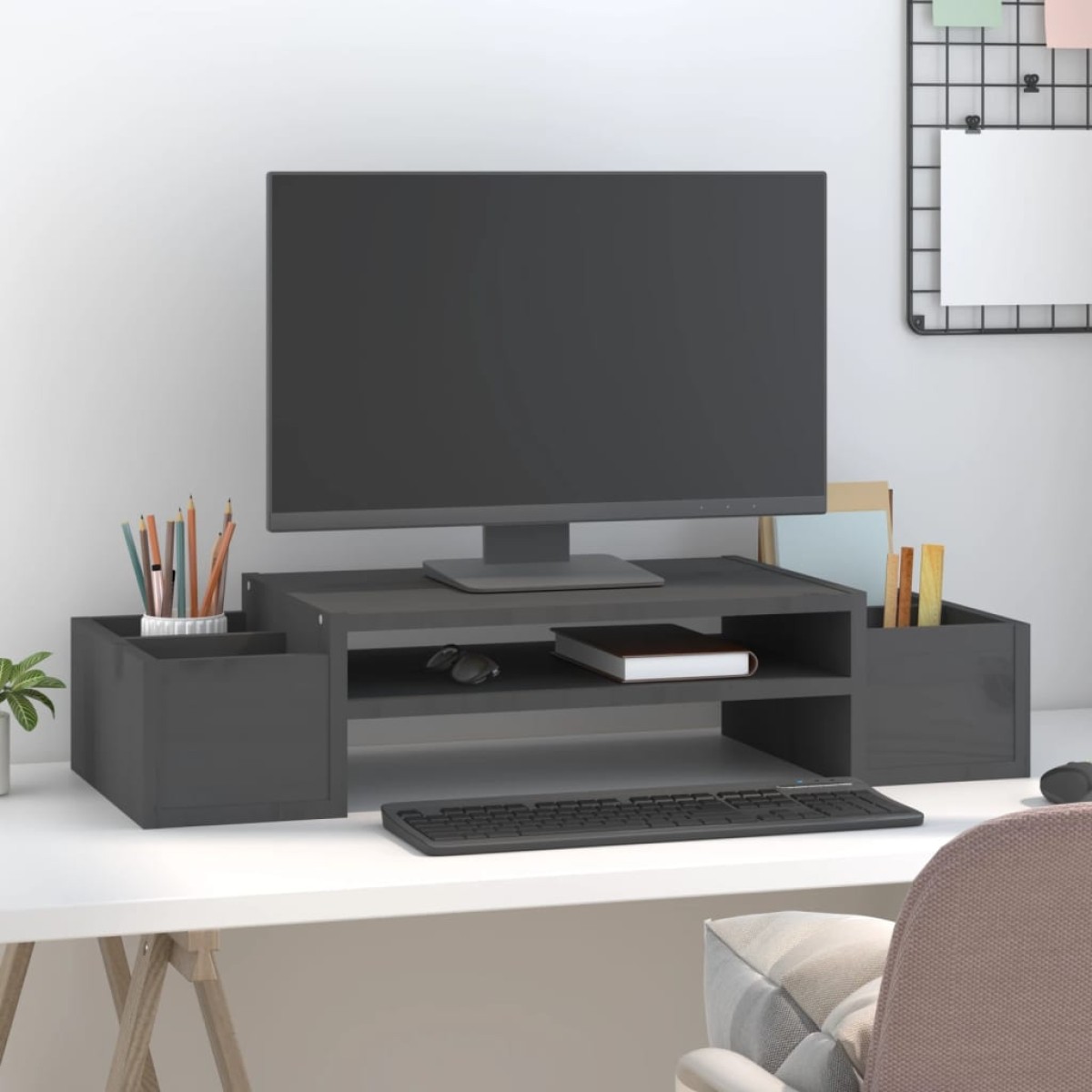 vidaXL Βάση Οθόνης Γκρι 70 x 27,5 x 15 εκ. από Μασίφ Ξύλο Πεύκου