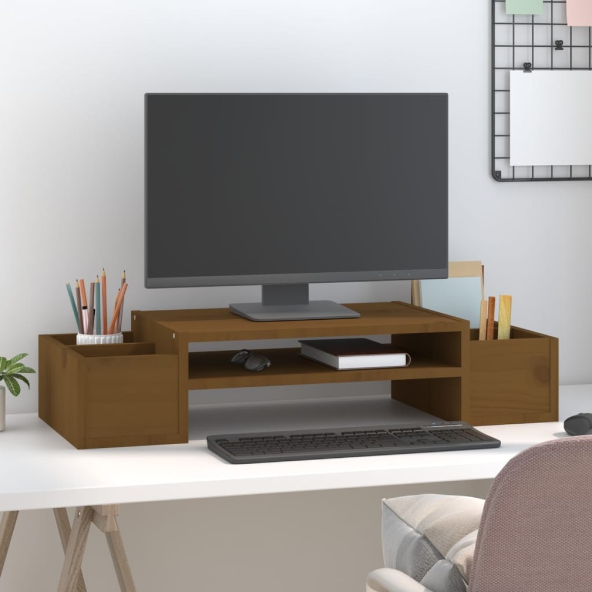 vidaXL Βάση Οθόνης Καφέ 70x27,5x15 εκ. από Μασίφ Ξύλο Πεύκου