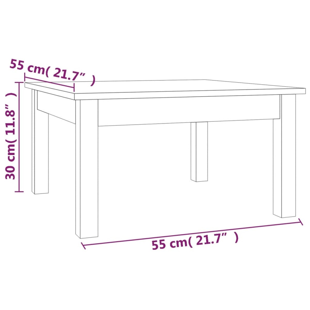vidaXL Τραπεζάκι Σαλονιού Λευκό 55 x 55 x 30 εκ. από Μασίφ Ξύλο Πεύκου