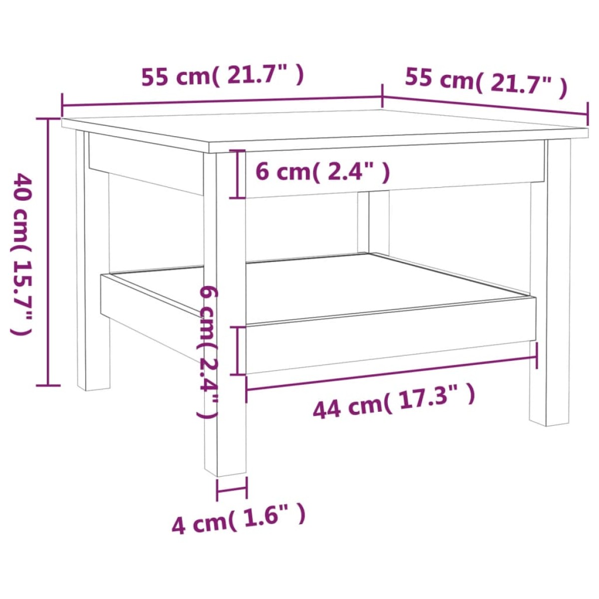 vidaXL Τραπεζάκι Σαλονιού Καφέ Μελί 55x55x40 εκ. Μασίφ Ξύλο Πεύκου