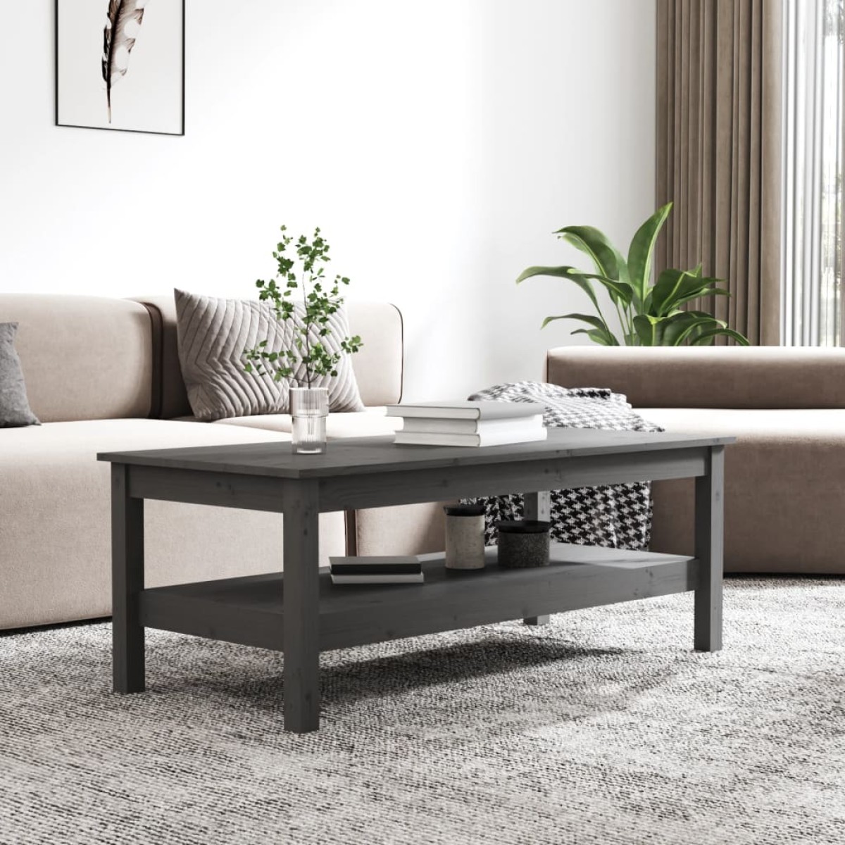 vidaXL Τραπεζάκι Σαλονιού Γκρι 110x50x40 εκ. από Μασίφ Ξύλο Πεύκου
