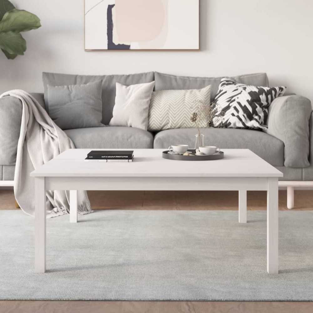 vidaXL Τραπεζάκι Σαλονιού Λευκό 100x100x40 εκ από Μασίφ Ξύλο Πεύκου