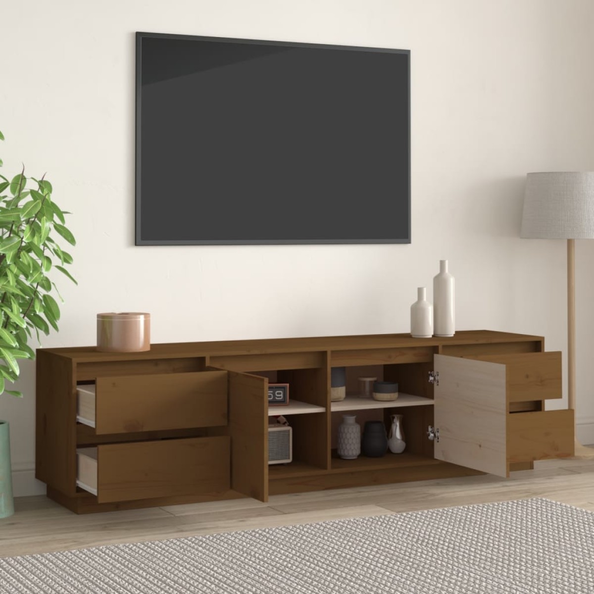 vidaXL Έπιπλο Τηλεόρασης Καφέ Μελί 176x37x47,5εκ από Μασίφ Ξύλο Πεύκου