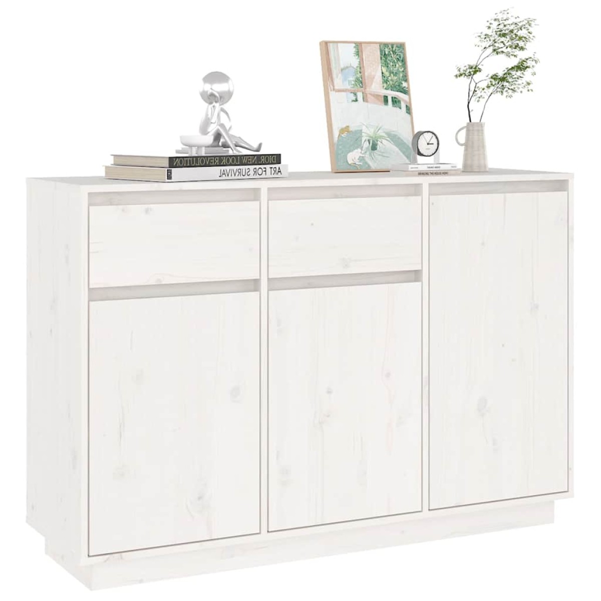 vidaXL Μπουφές Λευκός 110 x 34 x 75 εκ. από Μασίφ Ξύλο Πεύκου