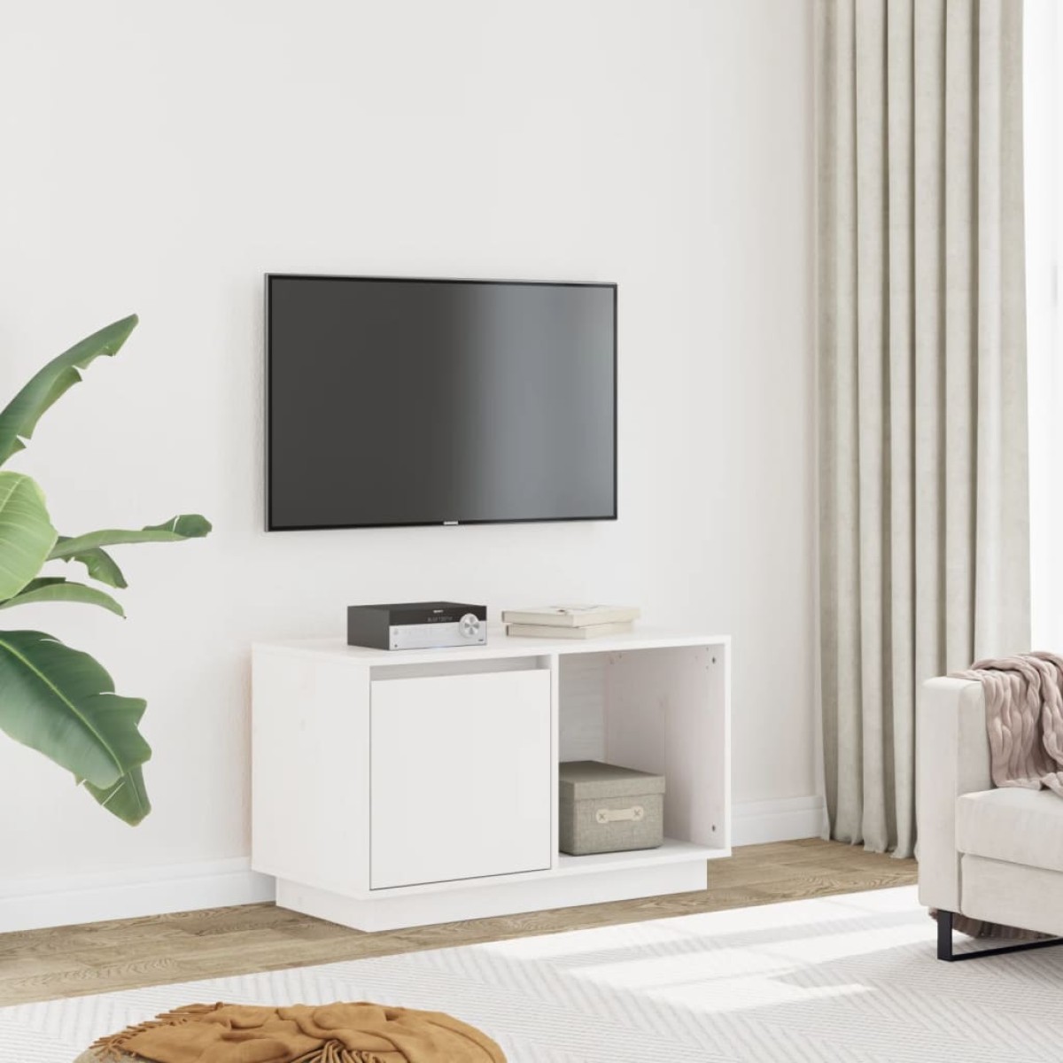 vidaXL Έπιπλο Τηλεόρασης Λευκό 74 x 35 x 44 εκ. από Μασίφ Ξύλο Πεύκου