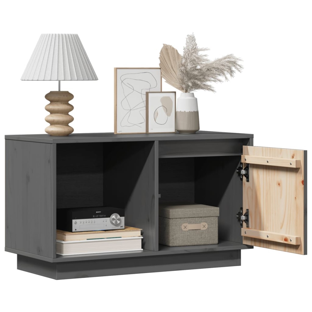 vidaXL Έπιπλο Τηλεόρασης Γκρι 74x35x44 εκ. από Μασίφ Ξύλο Πεύκου