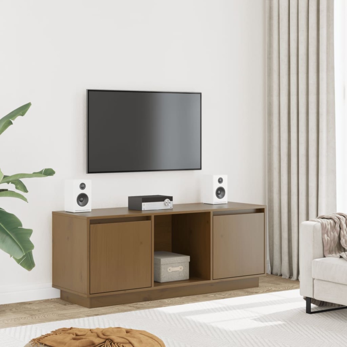 vidaXL Έπιπλο Τηλεόρασης Καφέ Μελί 110,5x35x44εκ από Μασίφ Ξύλο Πεύκου