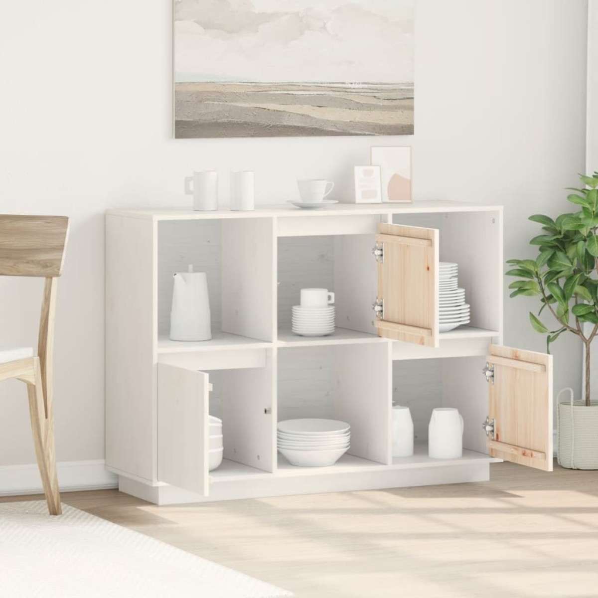 vidaXL Ντουλάπι Λευκό 110,5 x 35 x 80 εκ. από Μασίφ Ξύλο Πεύκου