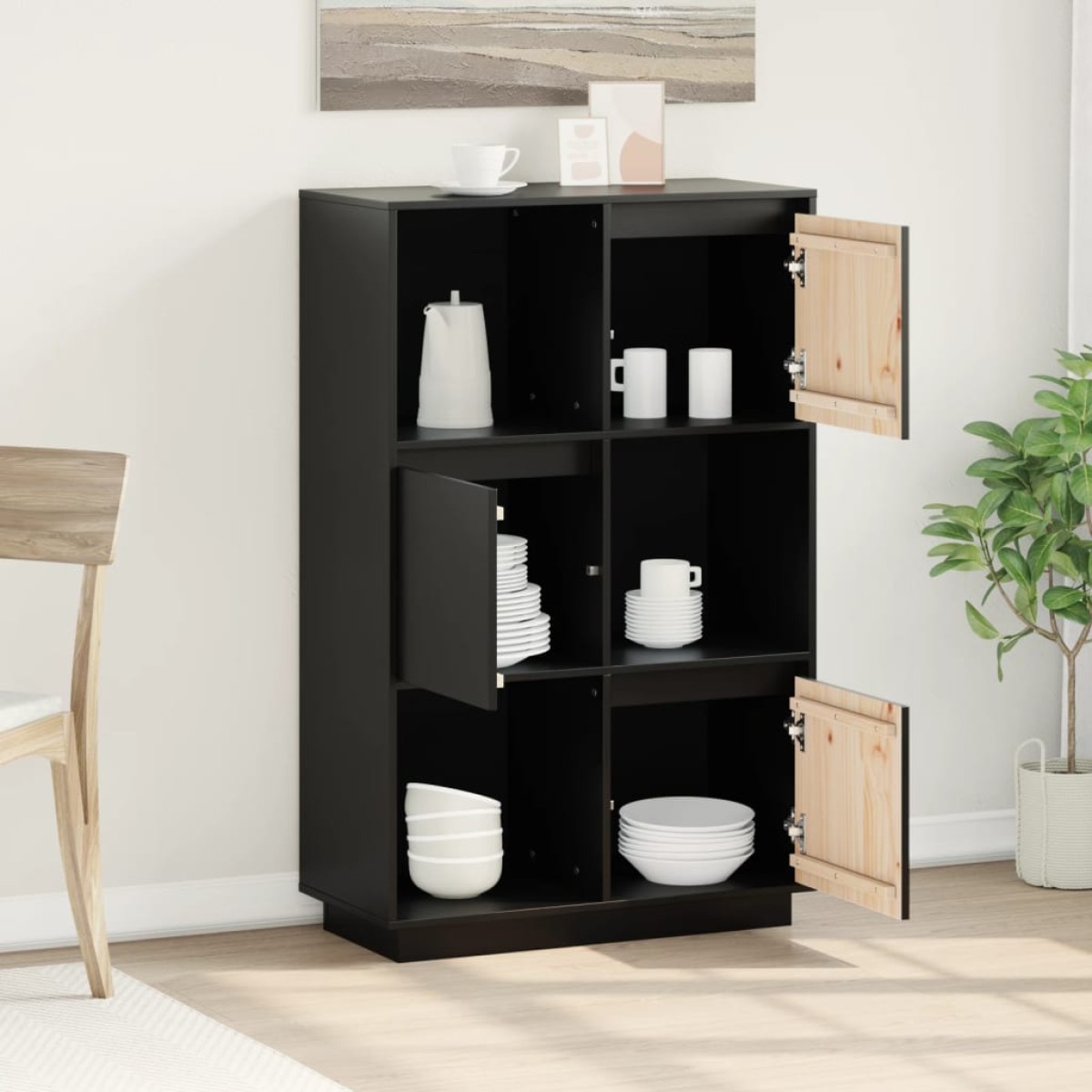 vidaXL Ντουλάπι Ψηλό Μαύρο 74 x 35 x 117 εκ. από Μασίφ Ξύλο Πεύκου