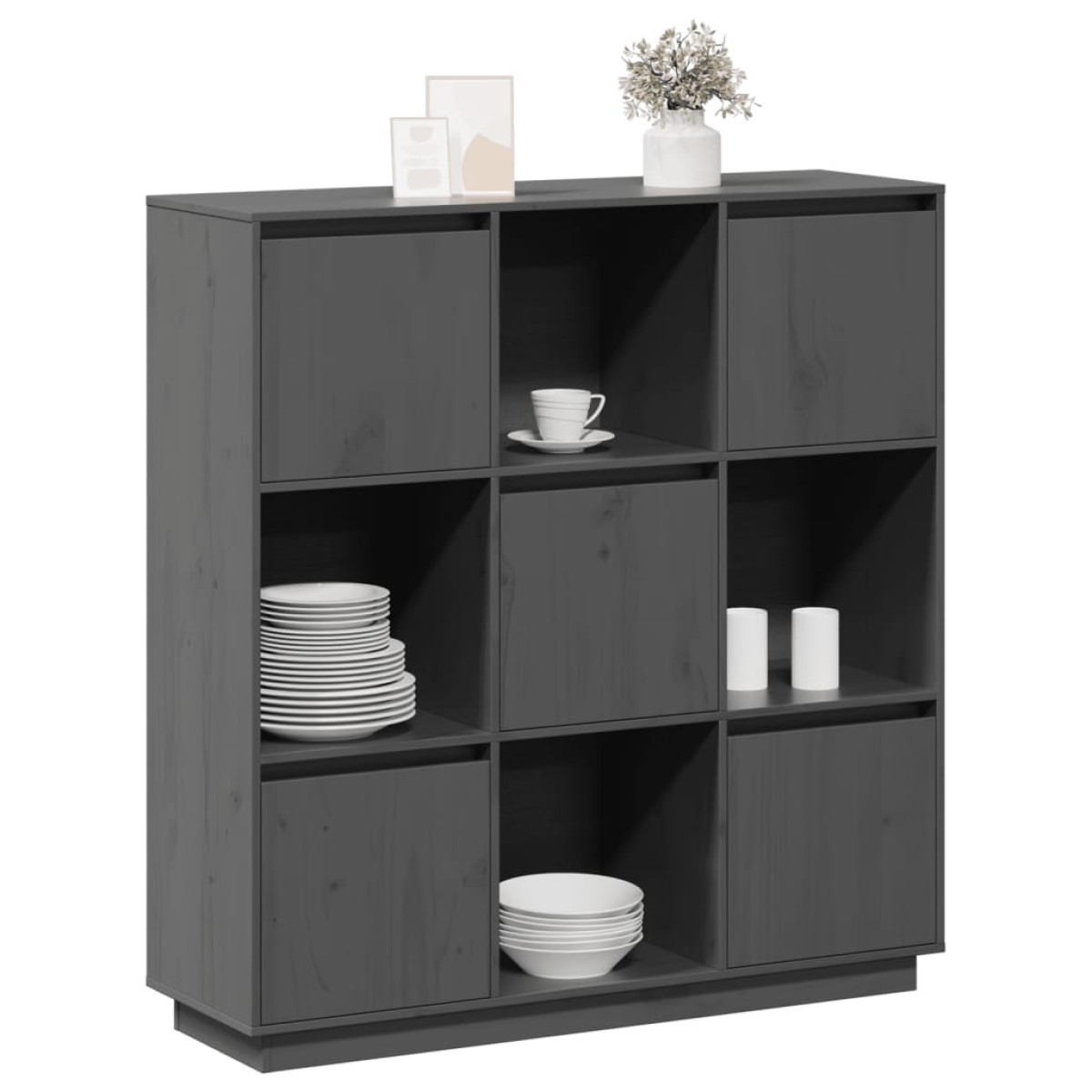 vidaXL Ντουλάπι Ψηλό Γκρι 110,5 x 35 x 117 εκ. από Μασίφ Ξύλο Πεύκου