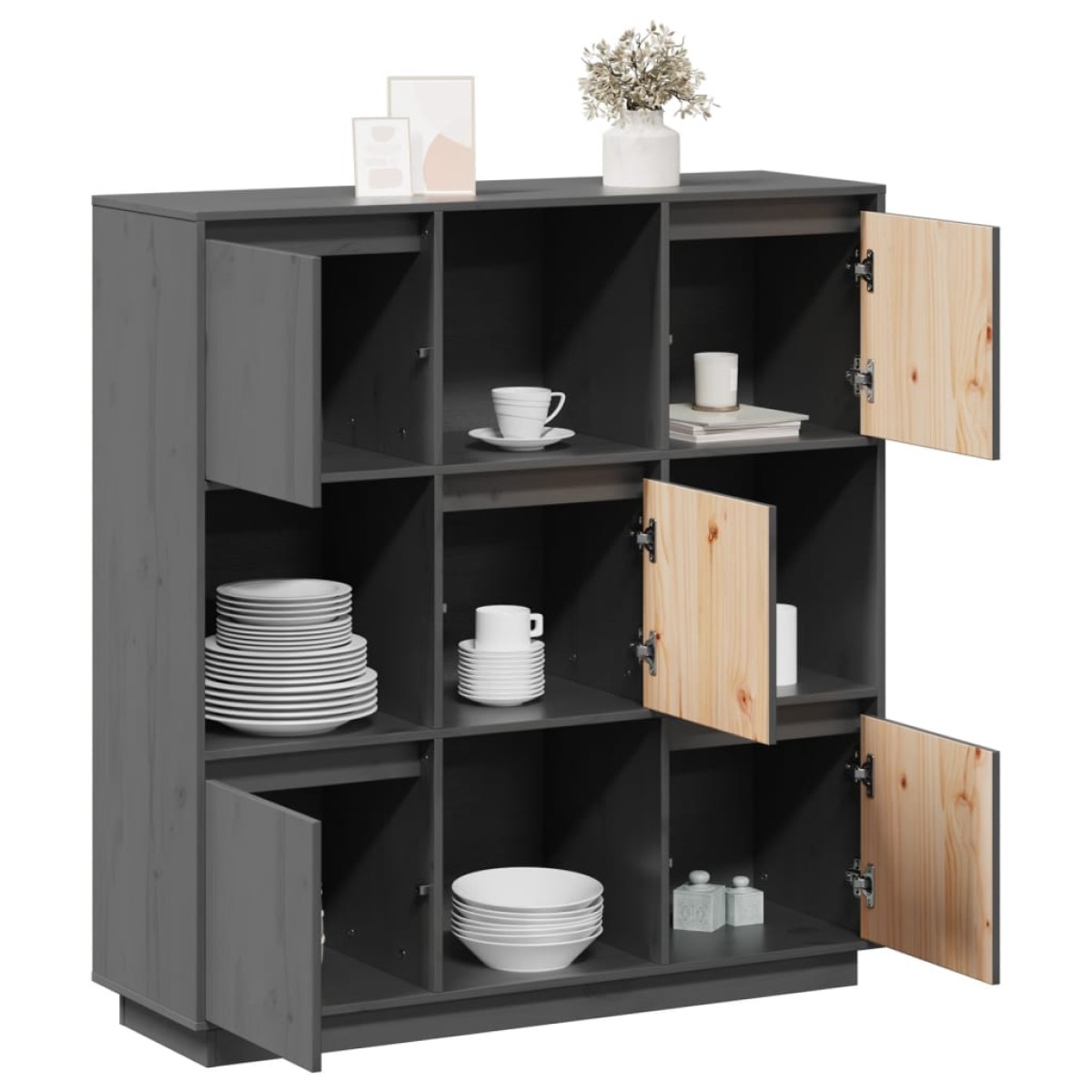 vidaXL Ντουλάπι Ψηλό Γκρι 110,5 x 35 x 117 εκ. από Μασίφ Ξύλο Πεύκου