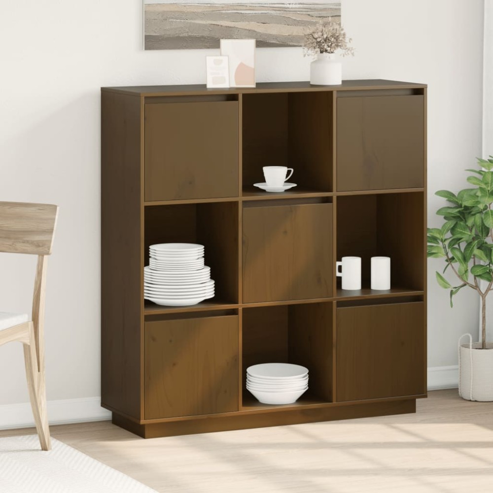 vidaXL Ντουλάπι Ψηλό Μελί 110,5x35x117 εκ. από Μασίφ Ξύλο Πεύκου