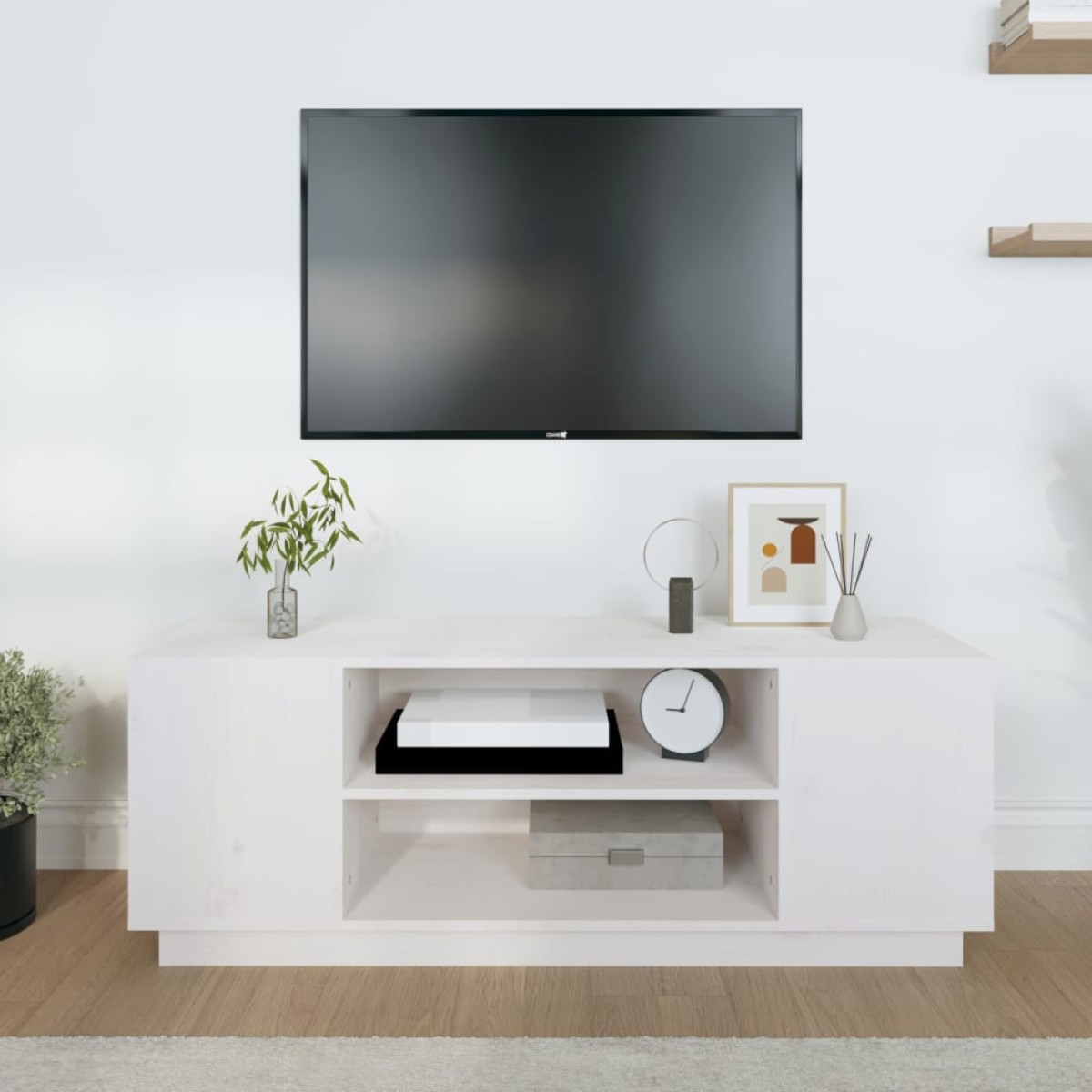 vidaXL Έπιπλο Τηλεόρασης Λευκό 110x35x40,5 εκ. από Μασίφ Ξύλο Πεύκου