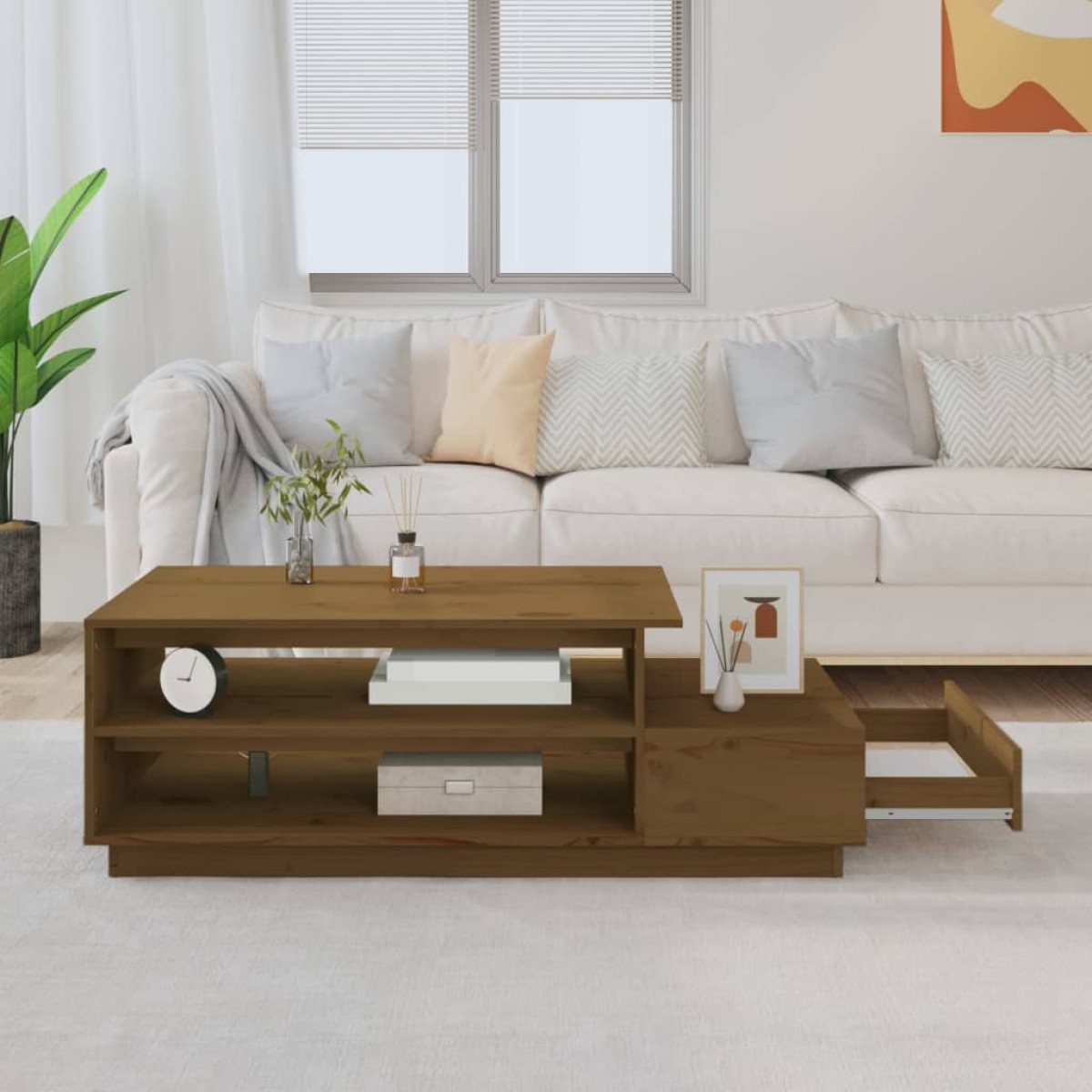 vidaXL Τραπεζάκι Σαλονιού Καφέ Μελί 120x50x40,5 εκ. Μασίφ Ξύλο Πεύκου