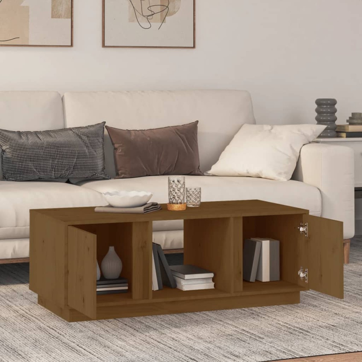 vidaXL Τραπεζάκι Σαλονιού Καφέ Μελί 110x50x40 εκ. Μασίφ Ξύλο Πεύκου
