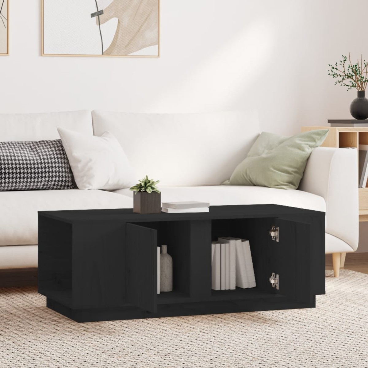vidaXL Τραπεζάκι Σαλονιού Μαύρο 110 x 50 x 40 εκ από Μασίφ Ξύλο Πεύκου