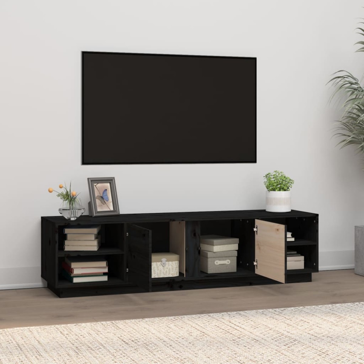 vidaXL Έπιπλο Τηλεόρασης Μαύρο 156x40x40 εκ. από Μασίφ Ξύλο Πεύκου
