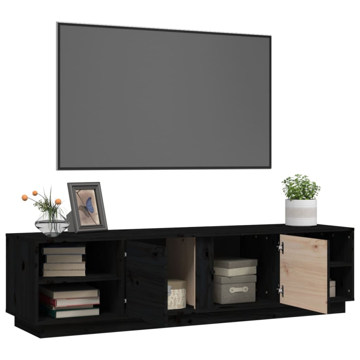 vidaXL Έπιπλο Τηλεόρασης Μαύρο 156x40x40 εκ. από Μασίφ Ξύλο Πεύκου