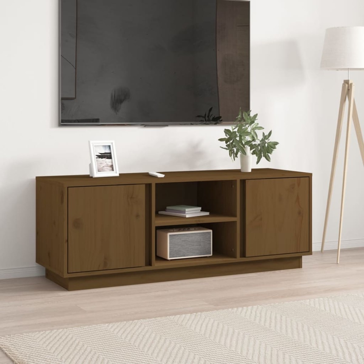 vidaXL Έπιπλο Τηλεόρασης Καφέ Μελί 110x35x40,5εκ από Μασίφ Ξύλο Πεύκου
