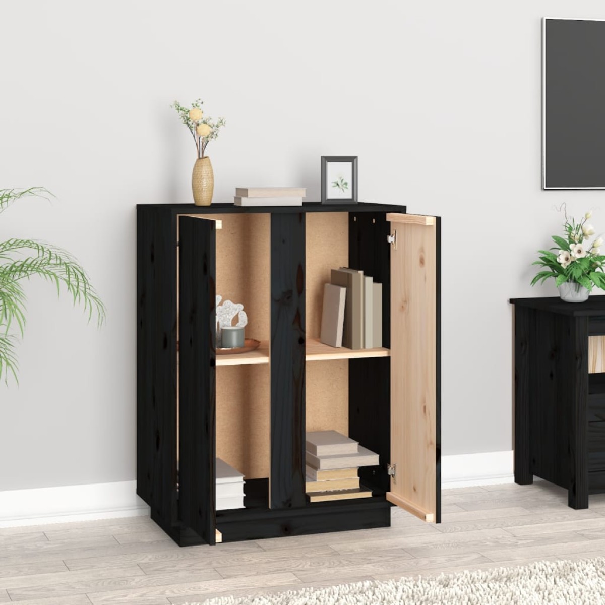 vidaXL Ντουλάπι Μαύρος 60x35x80 εκ. από Μασίφ Ξύλο Πεύκου