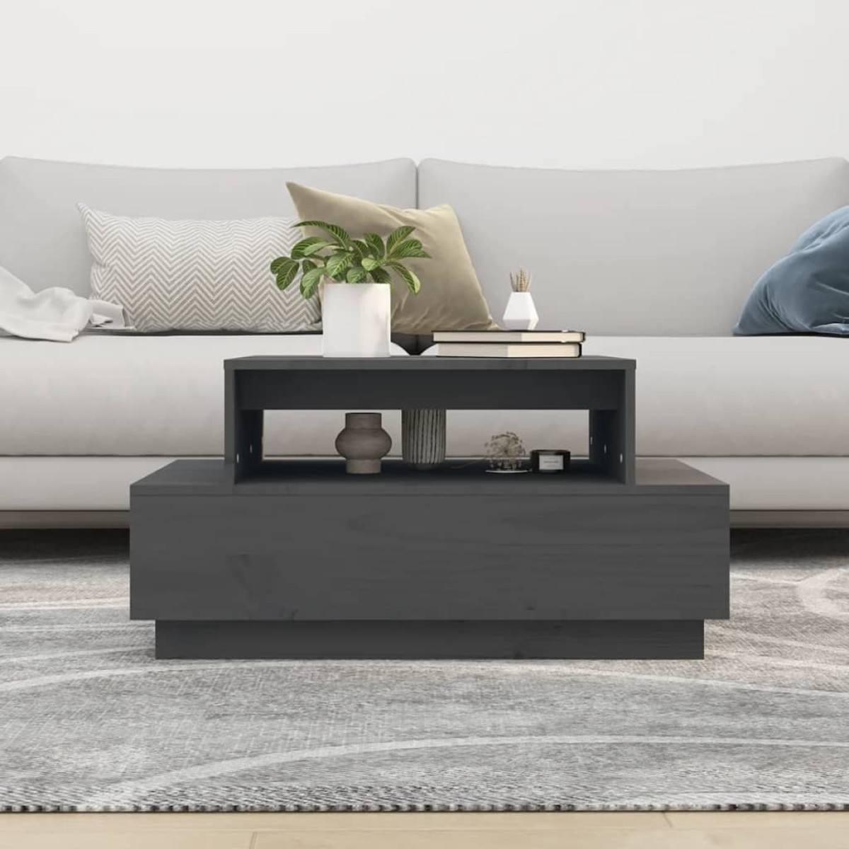 vidaXL Τραπεζάκι Σαλονιού Γκρι 80x55x40,5 εκ. από Μασίφ Ξύλο Πεύκου