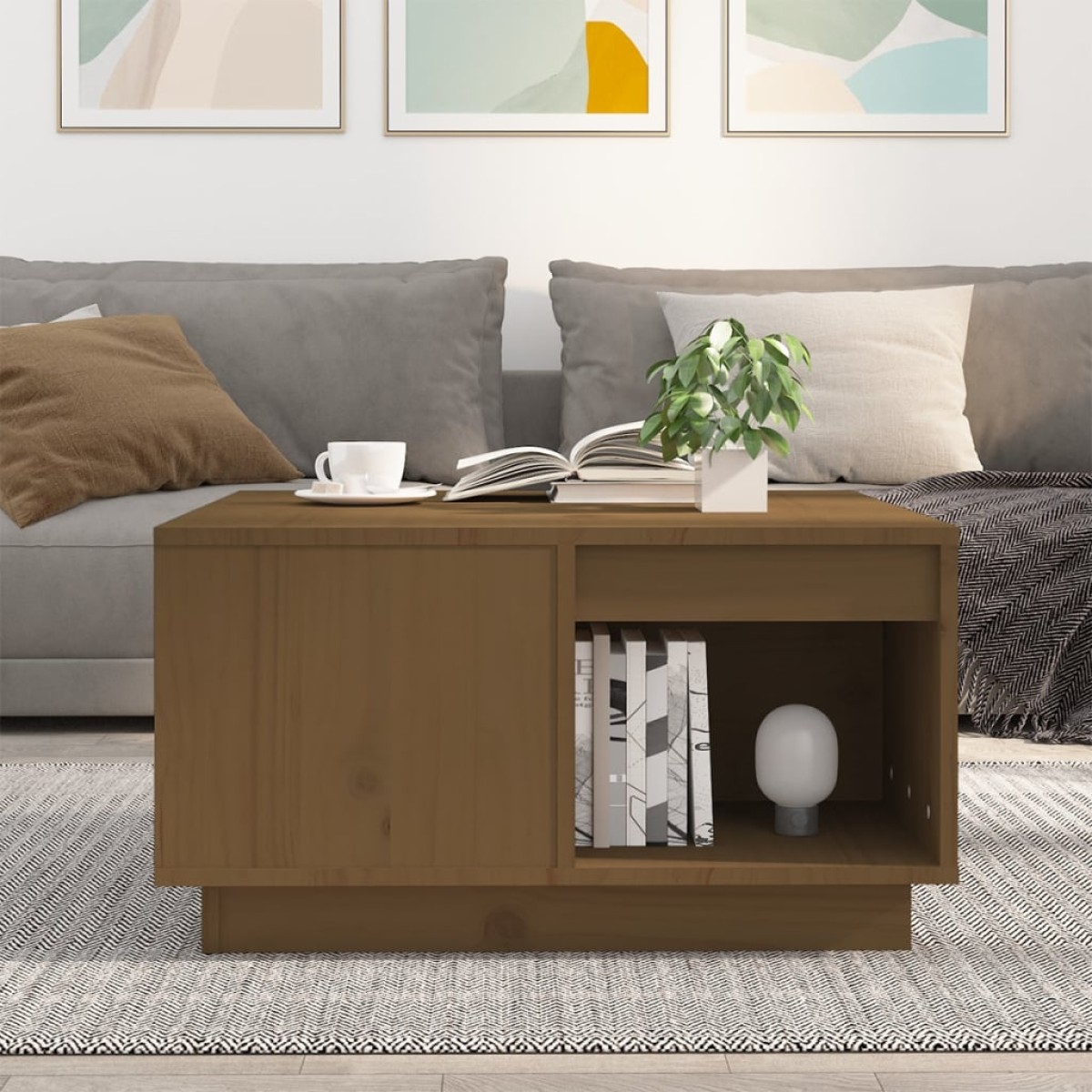 vidaXL Τραπεζάκι Σαλονιού Καφέ Μελί 60x61x32,5 εκ. Μασίφ Ξύλο Πεύκου