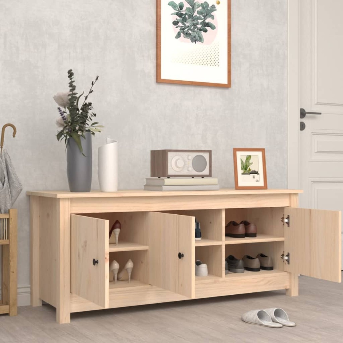 vidaXL Παπουτσοθήκη 110 x 38 x 45,5 εκ. από Μασίφ Ξύλο Πεύκου