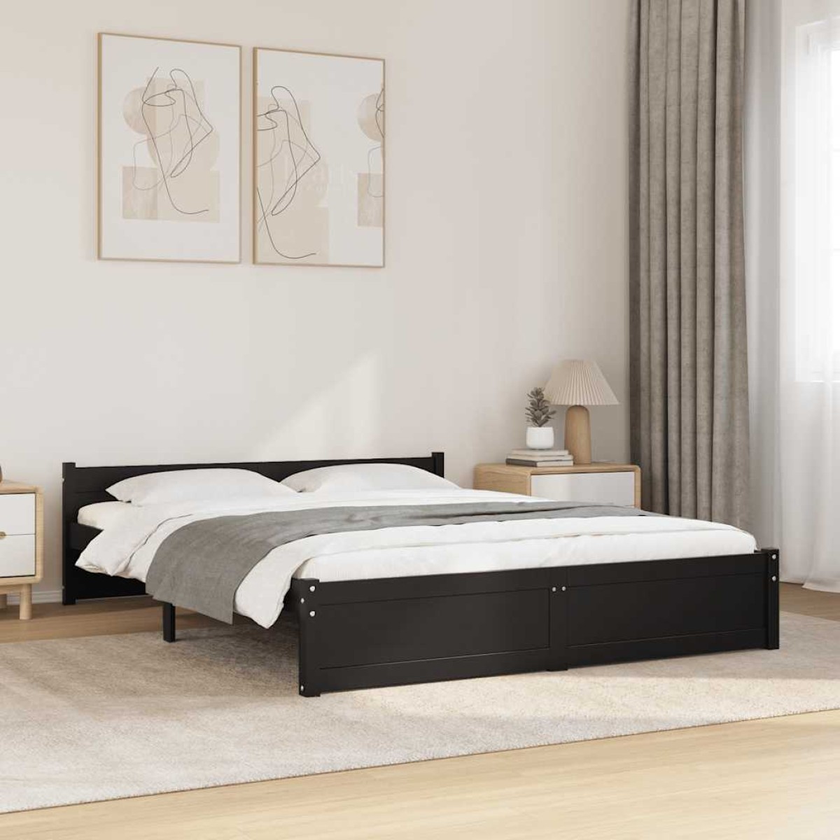 vidaXL Πλαίσιο Κρεβατιού Μαύρο 150 x 200 εκ. Μασίφ Ξύλο King Size