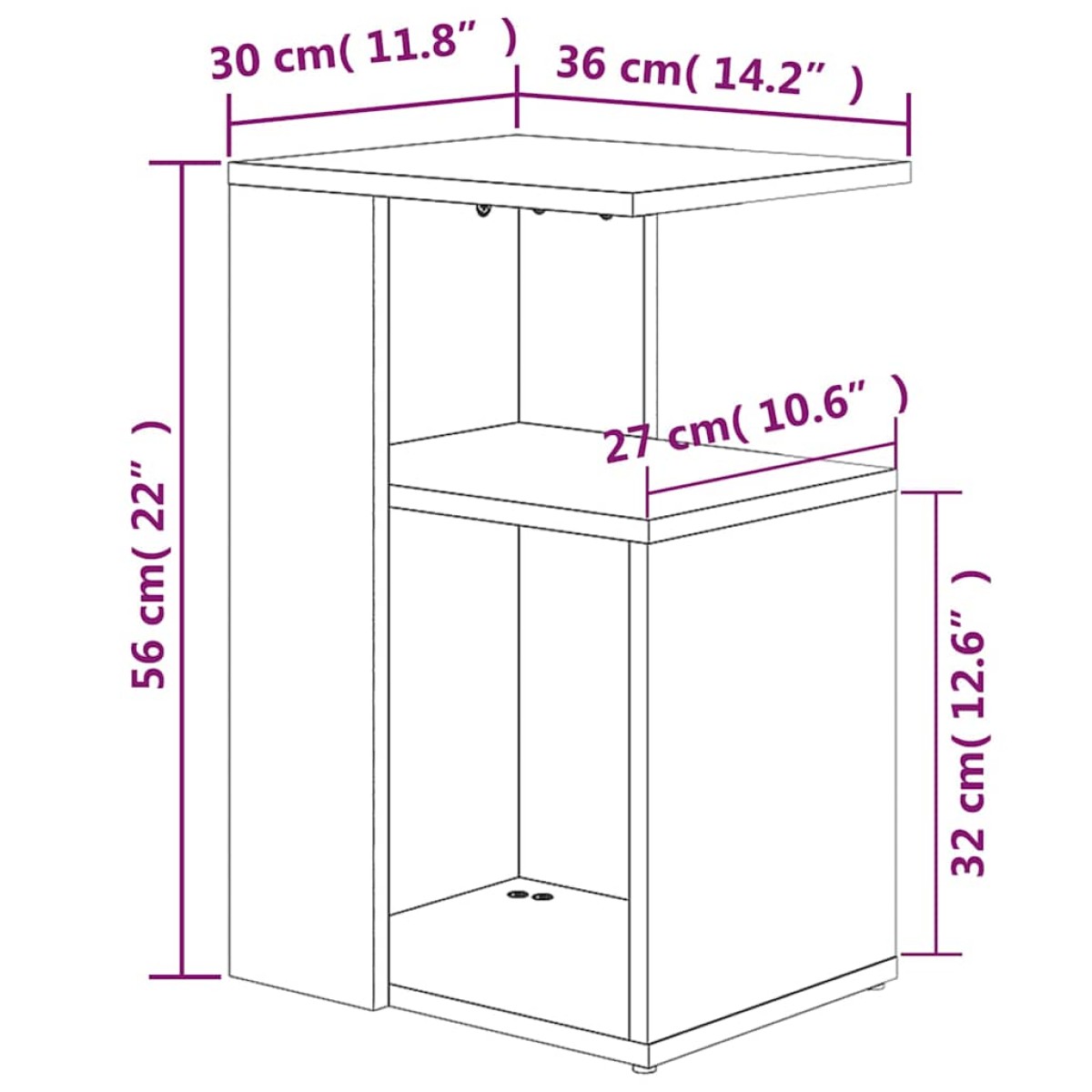 vidaXL Τραπέζι Βοηθητικό Καπνιστή Δρυς 36x30x56 εκ. Επεξεργασμένο Ξύλο