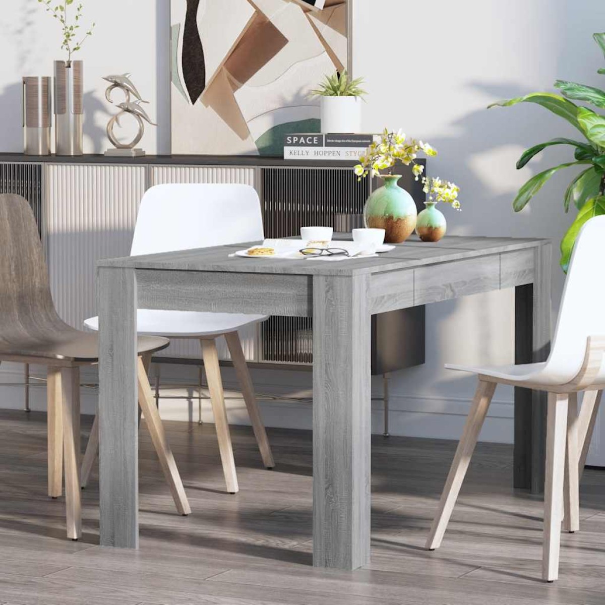 vidaXL Τραπεζαρία Γκρι Sonoma 140 x 74,5 x 76 εκ. Επεξεργασμένο Ξύλο
