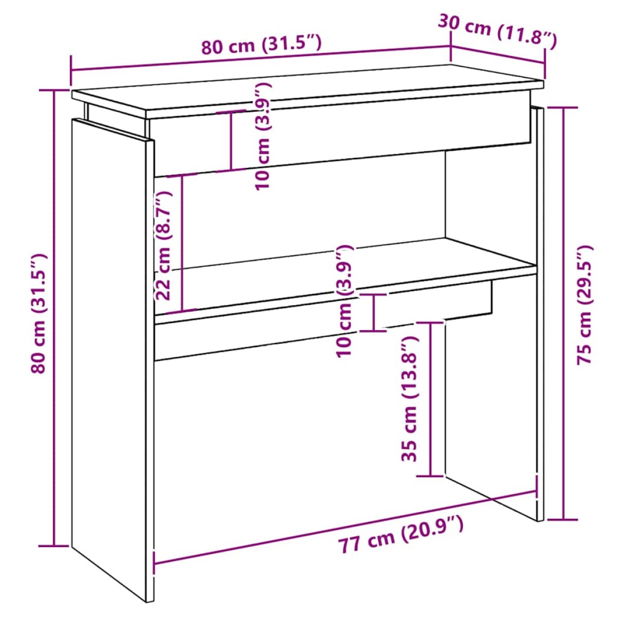vidaXL Τραπέζι Κονσόλα Καπνιστή Δρυς 80x30x80 εκ. Επεξεργασμένο Ξύλο