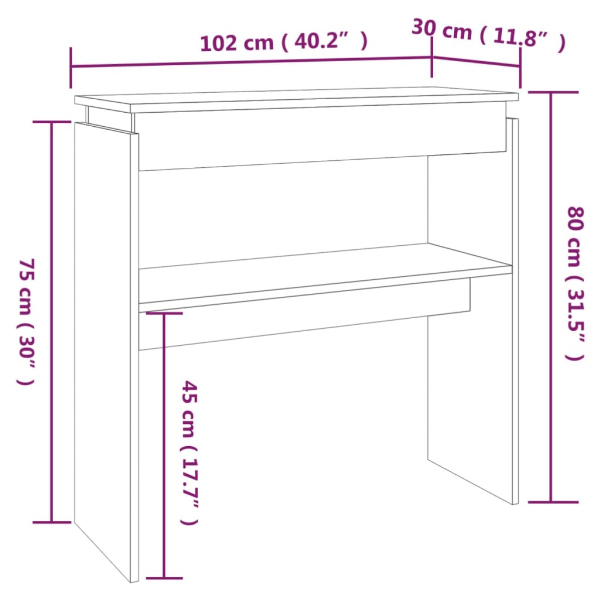 vidaXL Τραπέζι Κονσόλα Καπνιστή Δρυς 102x30x80 εκ. Επεξεργασμένο Ξύλο