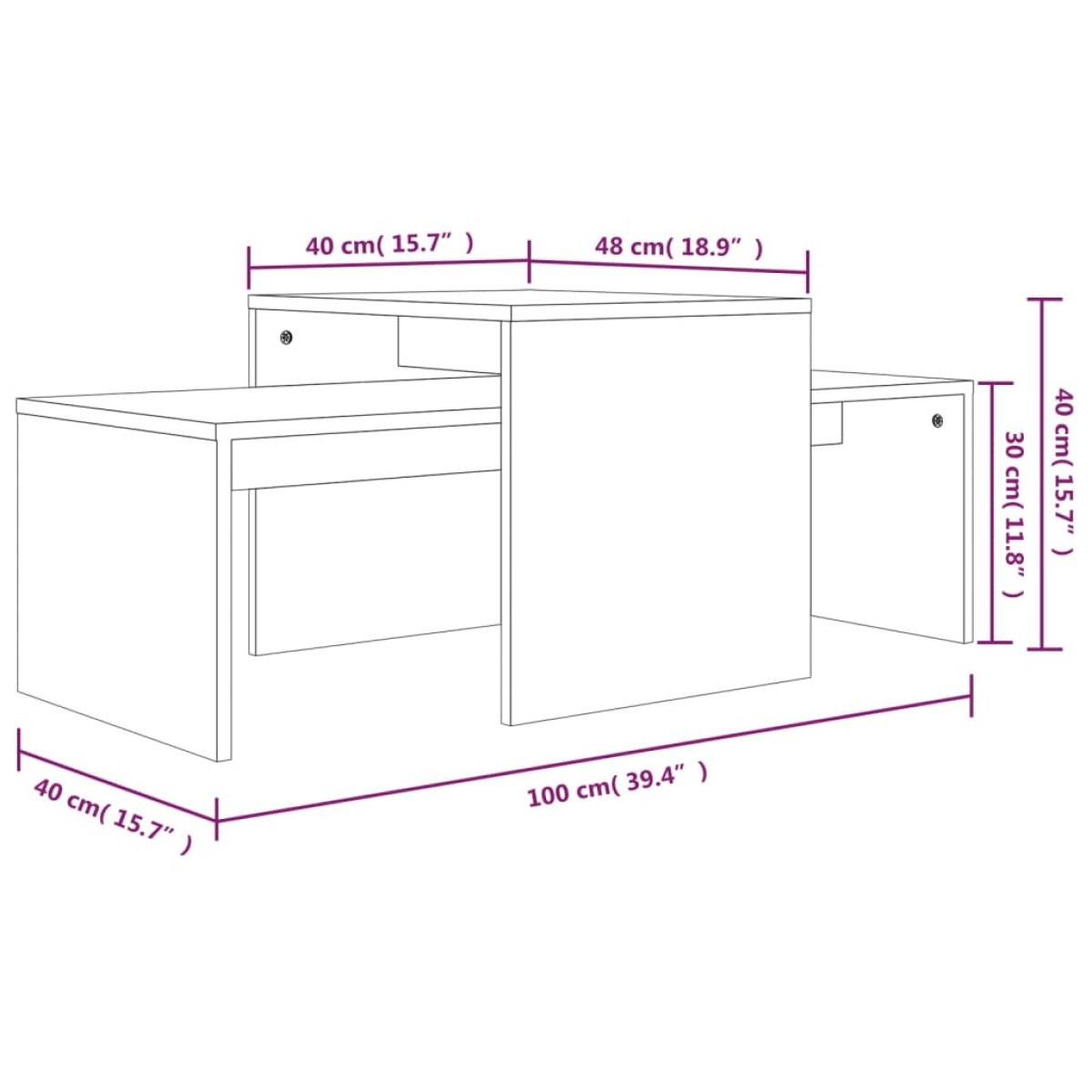 vidaXL Τραπεζάκια Σαλονιού Σετ Καπν. Δρυς 100x48x40 εκ. Επεξεργ. Ξύλο