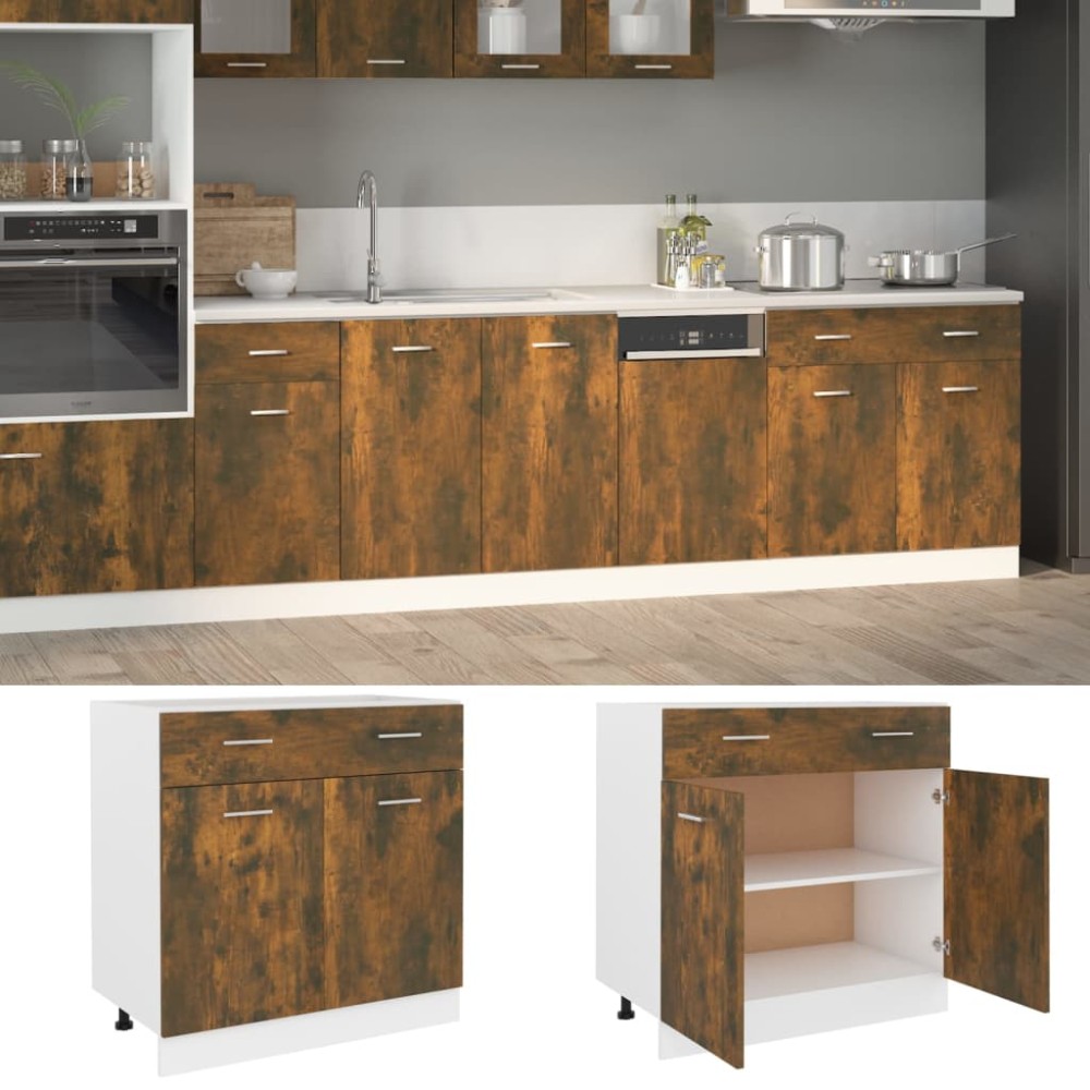 vidaXL Ντουλάπι με Συρτάρια "Lyon" Καπνιστή Δρυς 80x46x81,5 εκ. από Τεχνητό Ξύλο