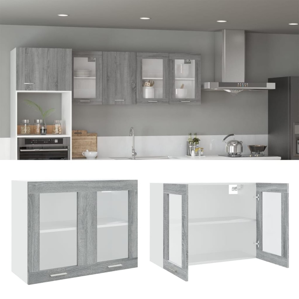 vidaXL Κρεμαστό Γυάλινο Ντουλάπι "Lyon" Γκρι Sonoma 80x31x60 εκ. από Τεχνητό Ξύλο