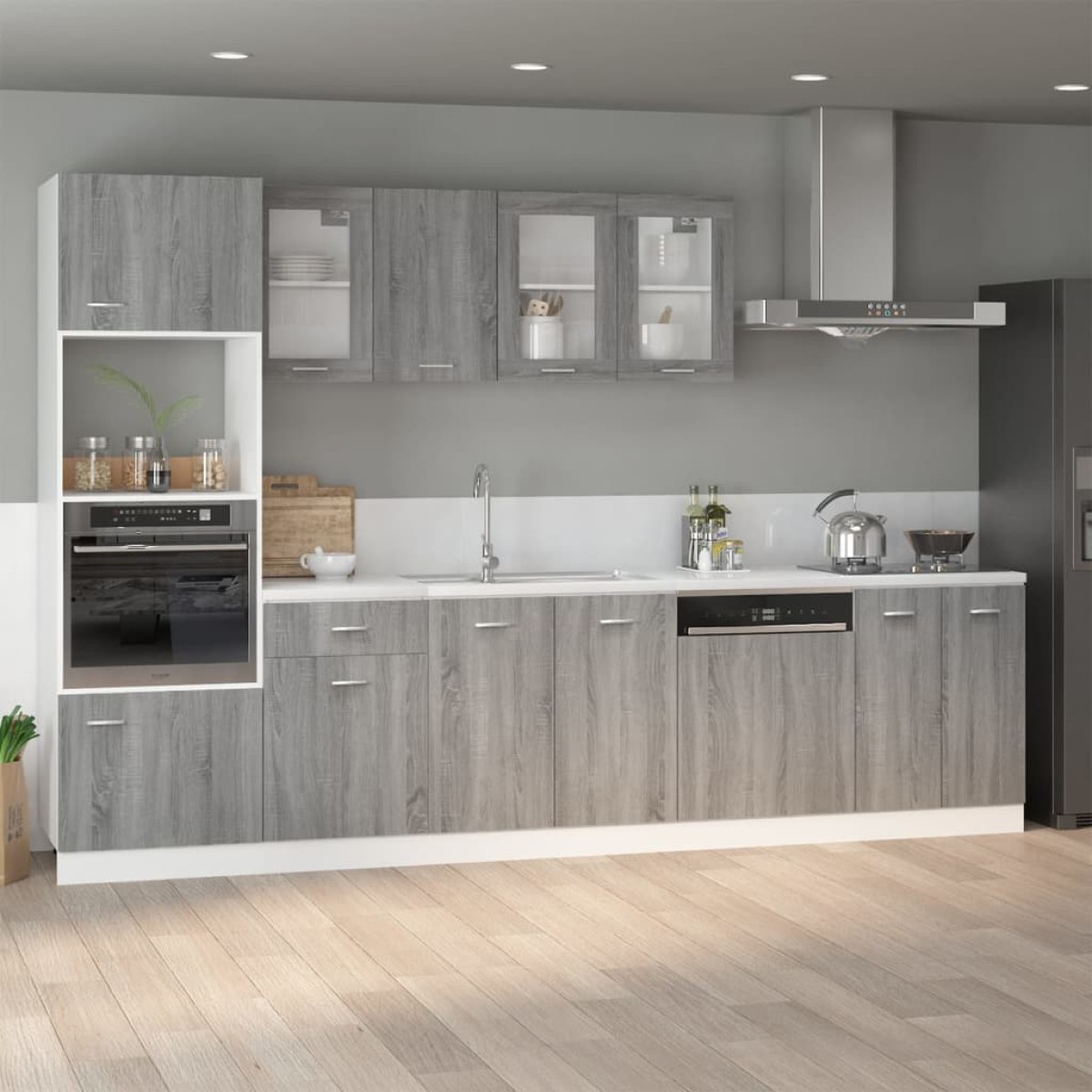 vidaXL Κρεμαστό Ντουλάπι Γυάλινο Γκρι Sonoma 80x31x60 εκ. Επεξ. Ξύλο