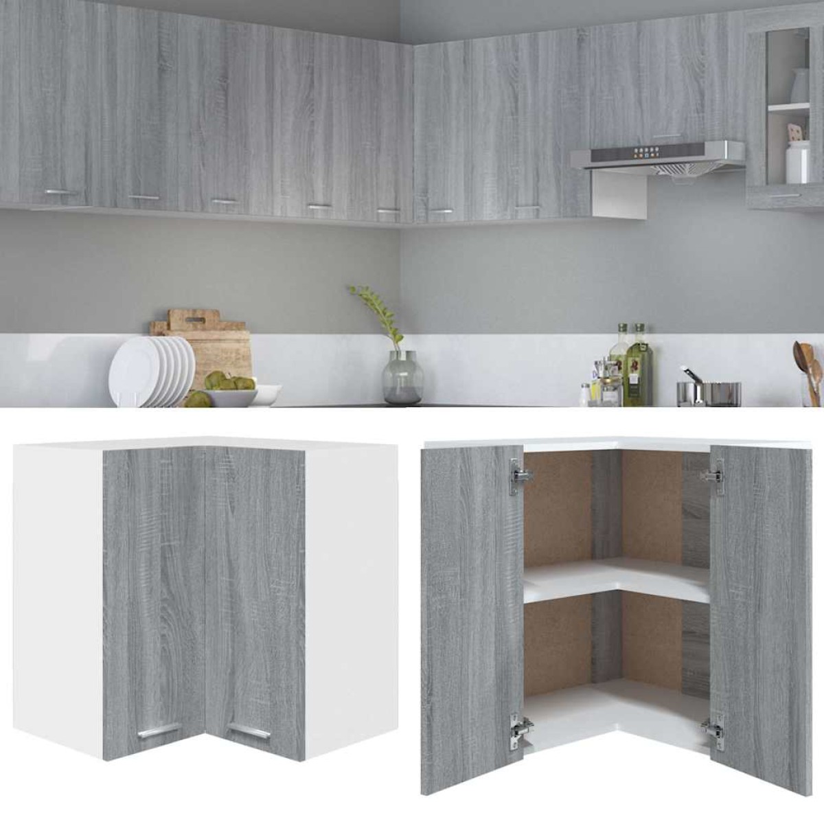 vidaXL Ντουλάπι Κρεμαστό Γωνιακό Γκρι Sonoma 57x57x60 εκ. Επεξ. Ξύλο