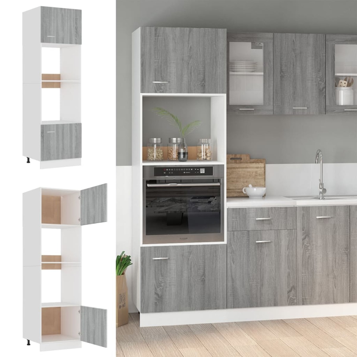 vidaXL Ντουλάπι Φ. Μικροκιμάτων Γκρι Sonoma 60x57x207εκ. Επεξ. Ξύλο