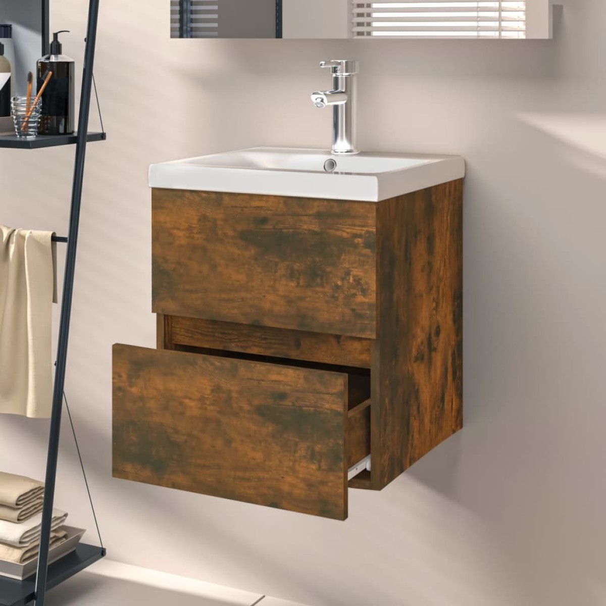 vidaXL Ντουλάπι Νιπτήρα Καπνιστή Δρυς 41 x 38,5 x 45 εκ. Επεξεργ. Ξύλο
