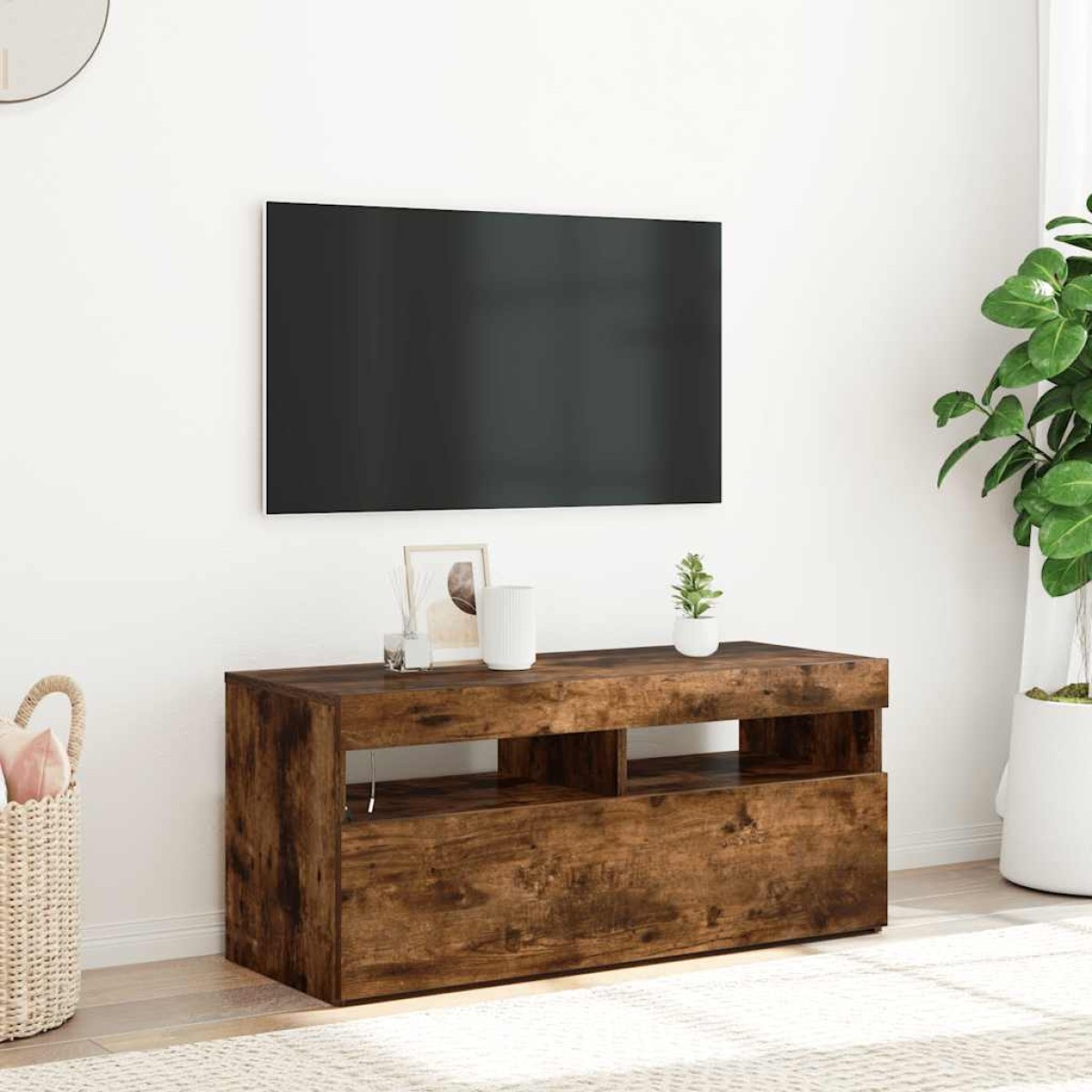 vidaXL Έπιπλο Τηλεόρασης με LED Καπνιστή Δρυς 90x35x40 εκ.