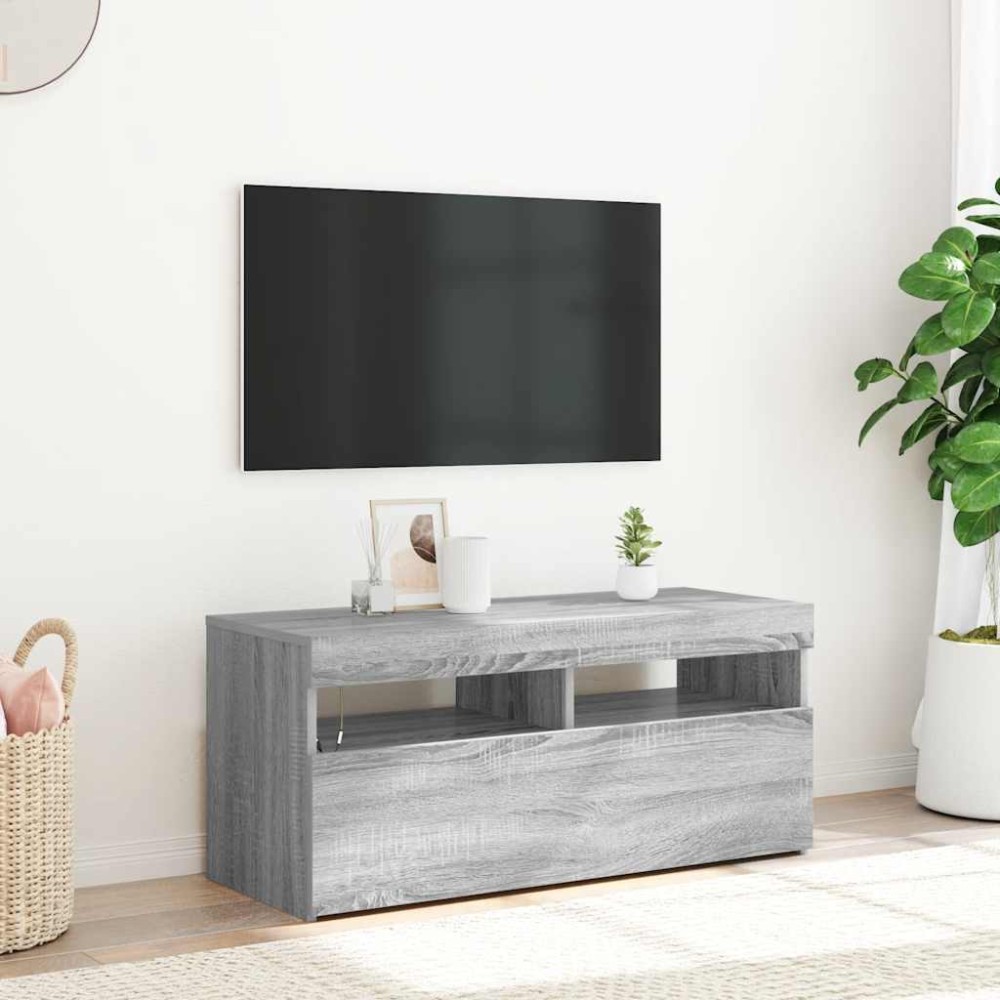 vidaXL Έπιπλο Τηλεόρασης με LED Γκρι Sonoma 90x35x40 εκ.