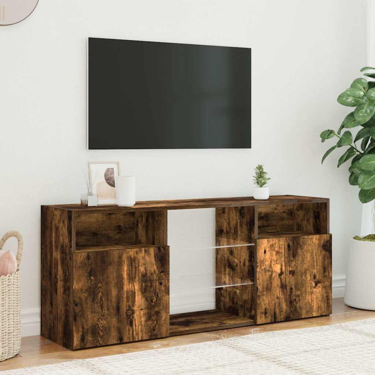 vidaXL Έπιπλο Τηλεόρασης με LED Καπνιστή Δρυς 120 x 30 x 50 εκ.