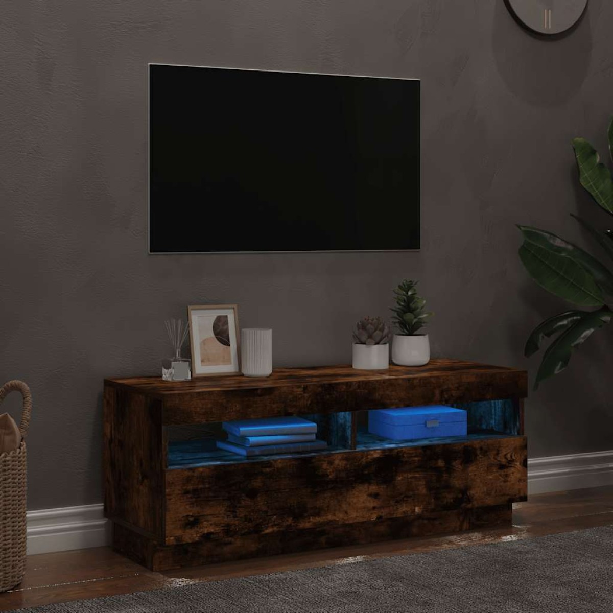 vidaXL Έπιπλο Τηλεόρασης με LED Καπνιστή Δρυς 100x35x40 εκ.