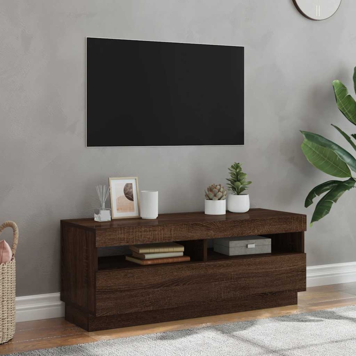 vidaXL Έπιπλο Τηλεόρασης με LED Καφέ Δρυς 100x35x40 εκ.