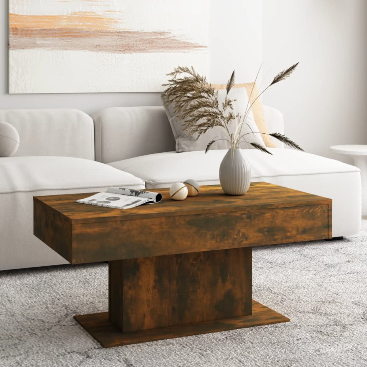 vidaXL Τραπεζάκι Σαλονιού Καπνιστή Δρυς 96x50x45 εκ. από Επεξεργ. Ξύλο