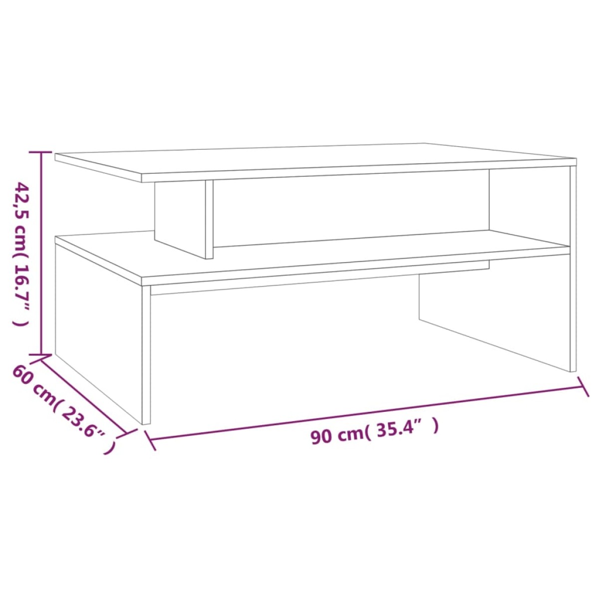 vidaXL Τραπεζάκι Σαλονιού Καπνιστή Δρυς 90x60x42,5 εκ. Επεξεργ. Ξύλο