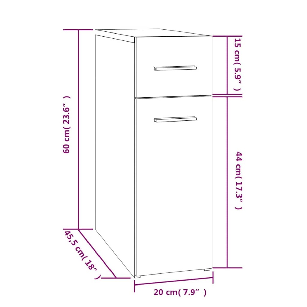 vidaXL Συρταριέρα Γενικής Χρήσης Καπν. Δρυς 20x45,5x60 εκ. Επεξ. Ξύλο