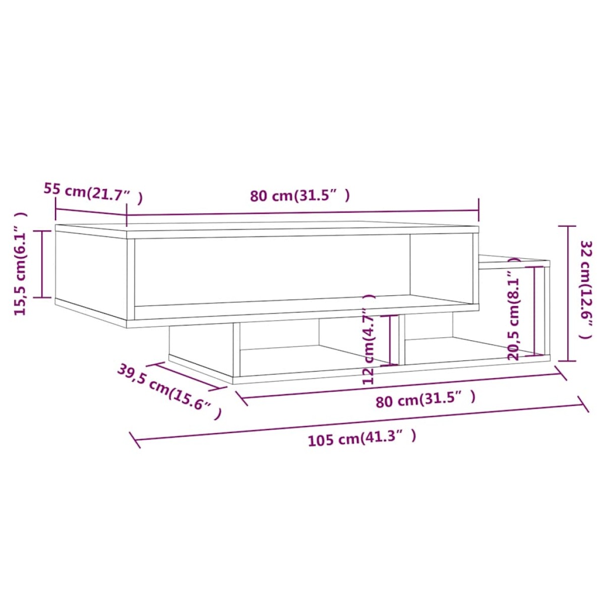 vidaXL Τραπεζάκι Σαλονιού Γκρι Sonoma 105x55x32 εκ. Επεξεργασμένο Ξύλο
